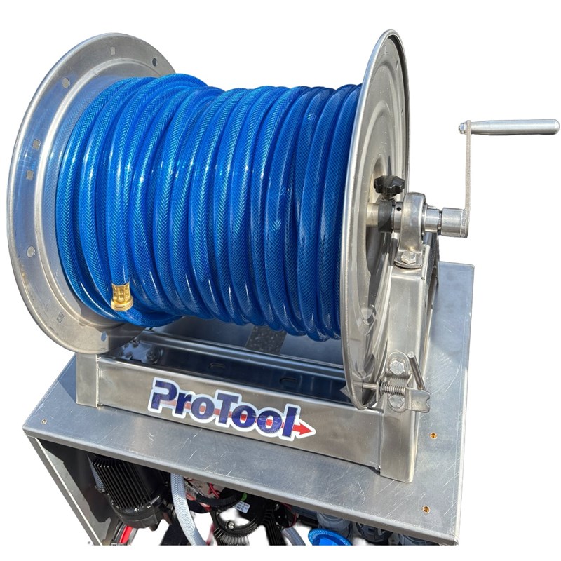 Reel Stainless Steel with 200ft of 3/8in Blue Braid Hose 120psi